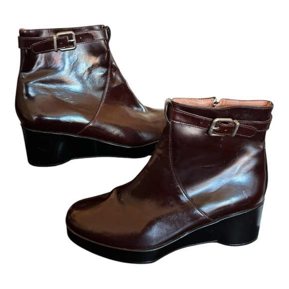 Robert Clergerie Cognac Wedge Ankle Boot Zipper Size 6.5 Buckle - Picture 14 of 15